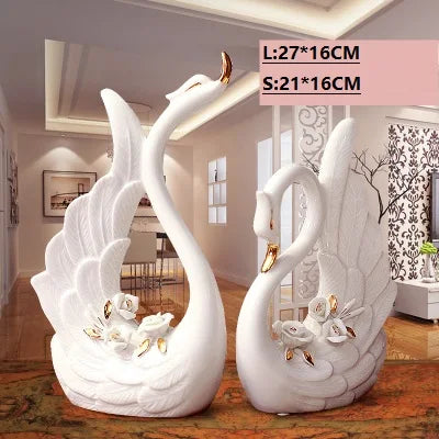 Home Decoration Ceramic Pair White Swan Lovers