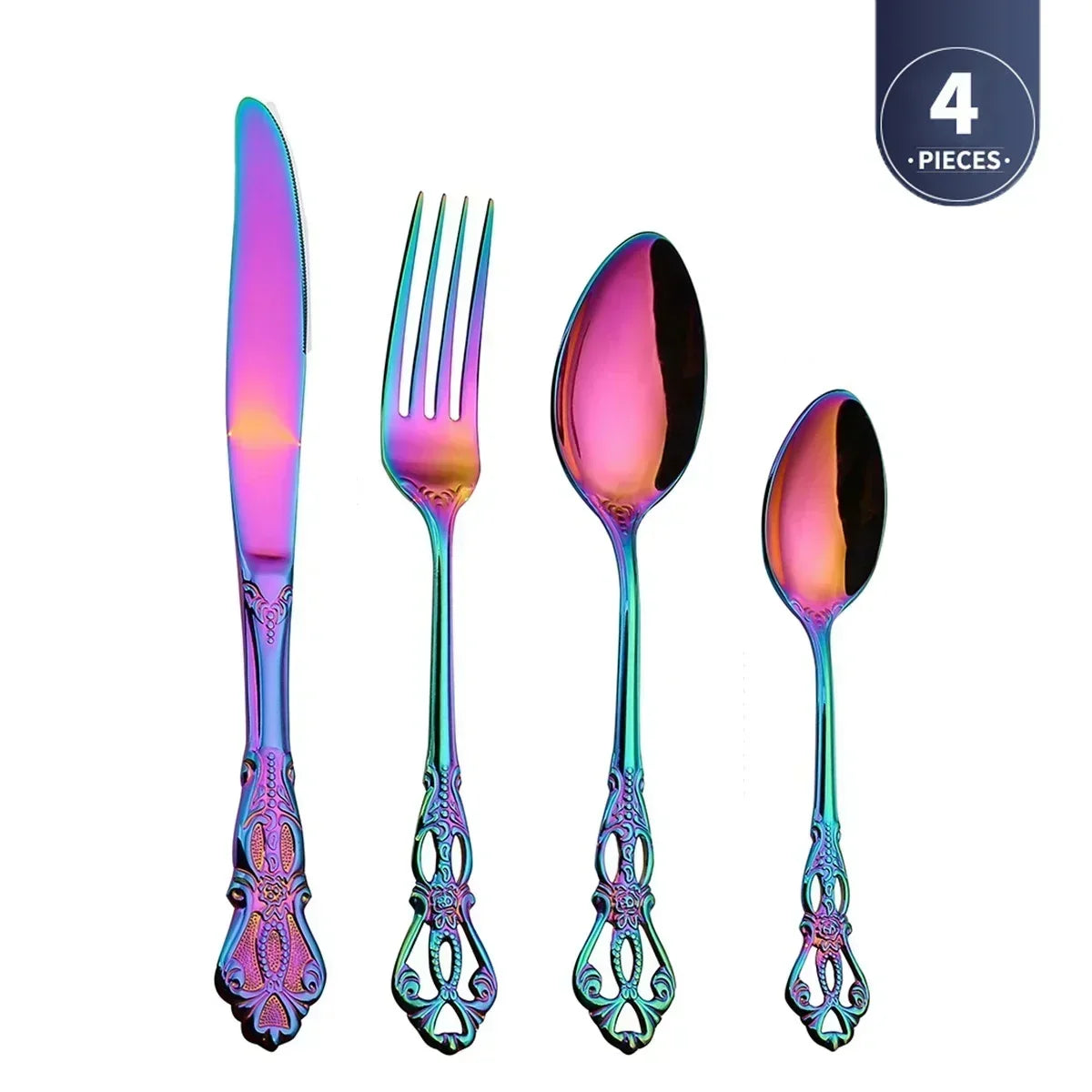 Royal European Spoon Fork Complete Set of Golden Stainless Steel Cutlery, Retro Style, Dishwasher Safe, Stylish Cutlery