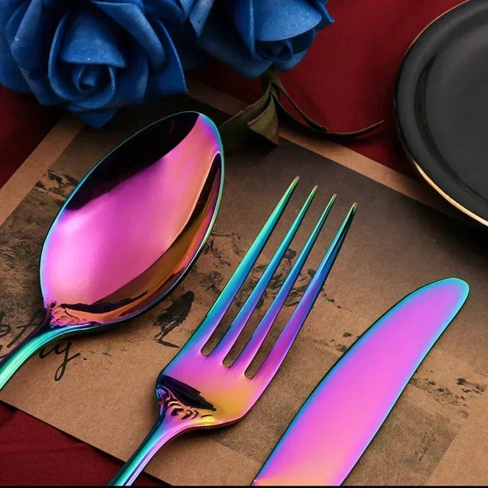 Royal European Spoon Fork Complete Set of Golden Stainless Steel Cutlery, Retro Style, Dishwasher Safe, Stylish Cutlery