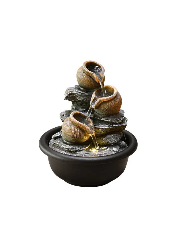 Stylish Miniature Waterfall Fountain with LED Light – Handcrafted Resin Zen Water Feature for Desk or Home, Ideal as a Decorative Gift