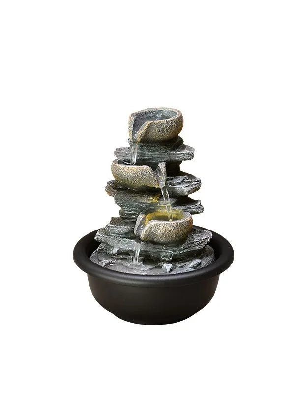 Stylish Miniature Waterfall Fountain with LED Light – Handcrafted Resin Zen Water Feature for Desk or Home, Ideal as a Decorative Gift