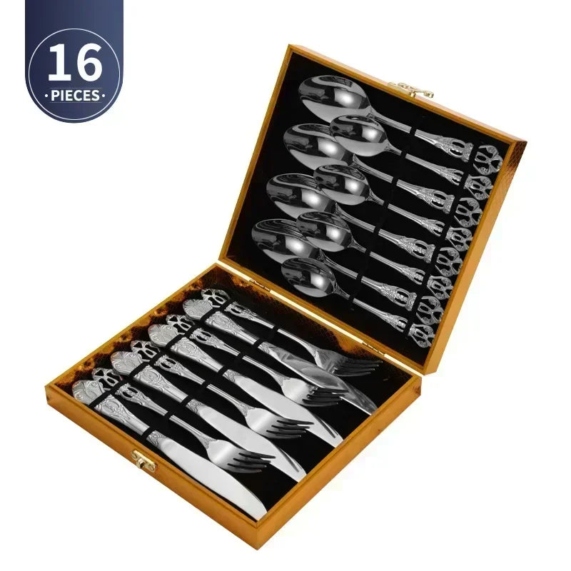 Royal European Spoon Fork Complete Set of Golden Stainless Steel Cutlery, Retro Style, Dishwasher Safe, Stylish Cutlery