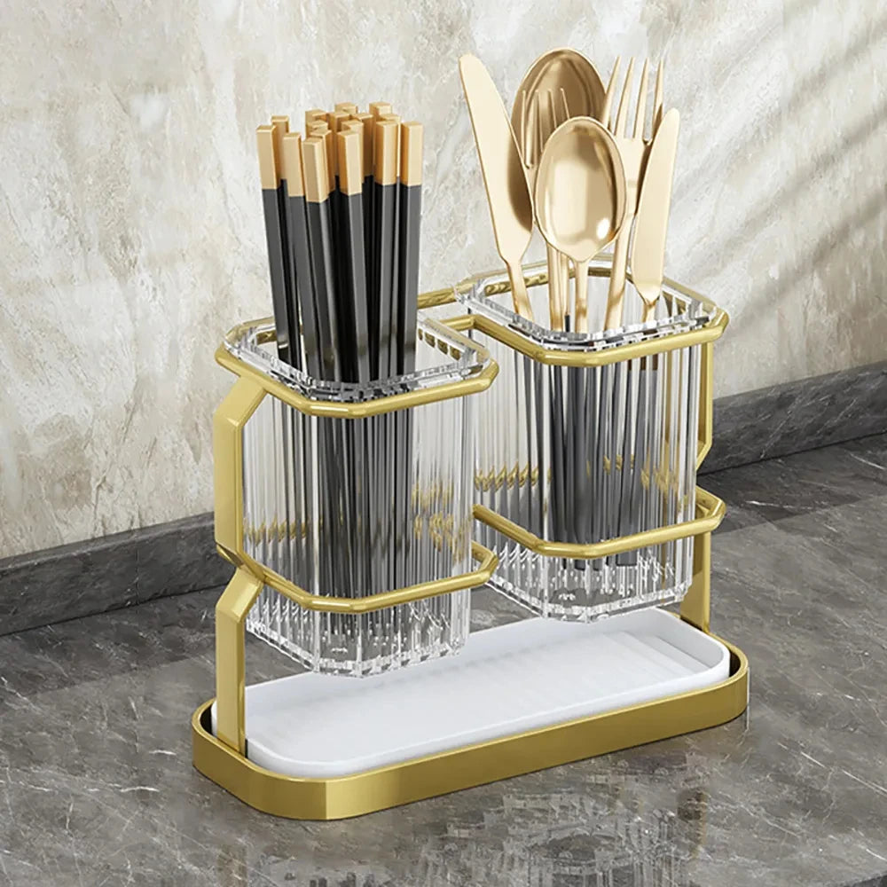 Kitchen Countertop Cutlery Holder Wall Mounted Kitchen Utensil Organizer Rack Knife Holder Spoon Fork Drain Storage Rack