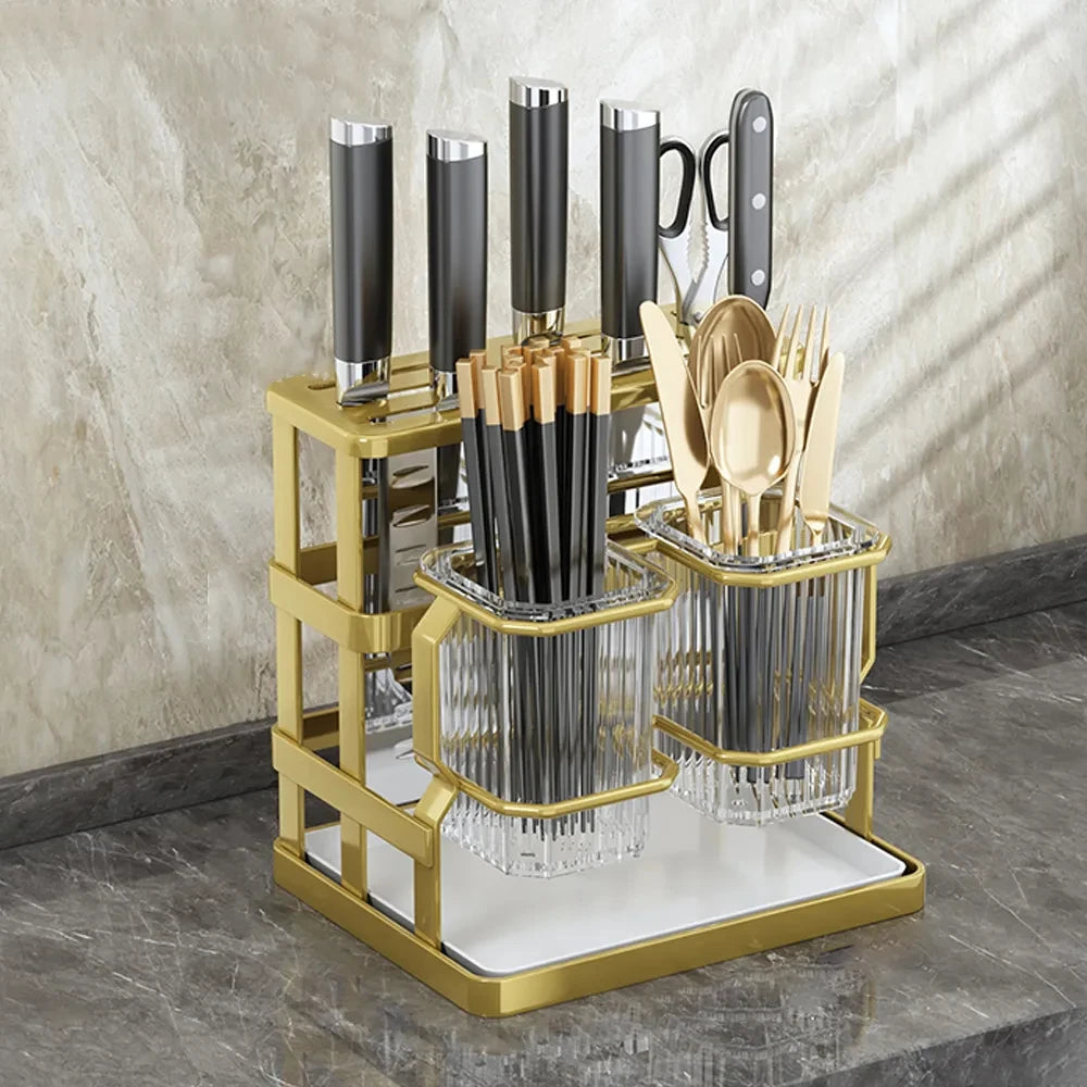 Kitchen Countertop Cutlery Holder Wall Mounted Kitchen Utensil Organizer Rack Knife Holder Spoon Fork Drain Storage Rack