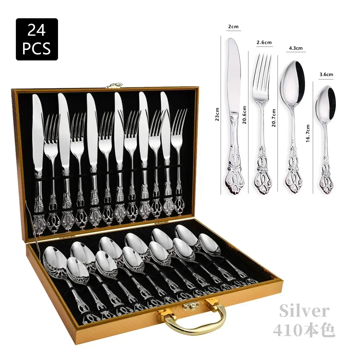 Royal European Spoon Fork Complete Set of Golden Stainless Steel Cutlery, Retro Style, Dishwasher Safe, Stylish Cutlery