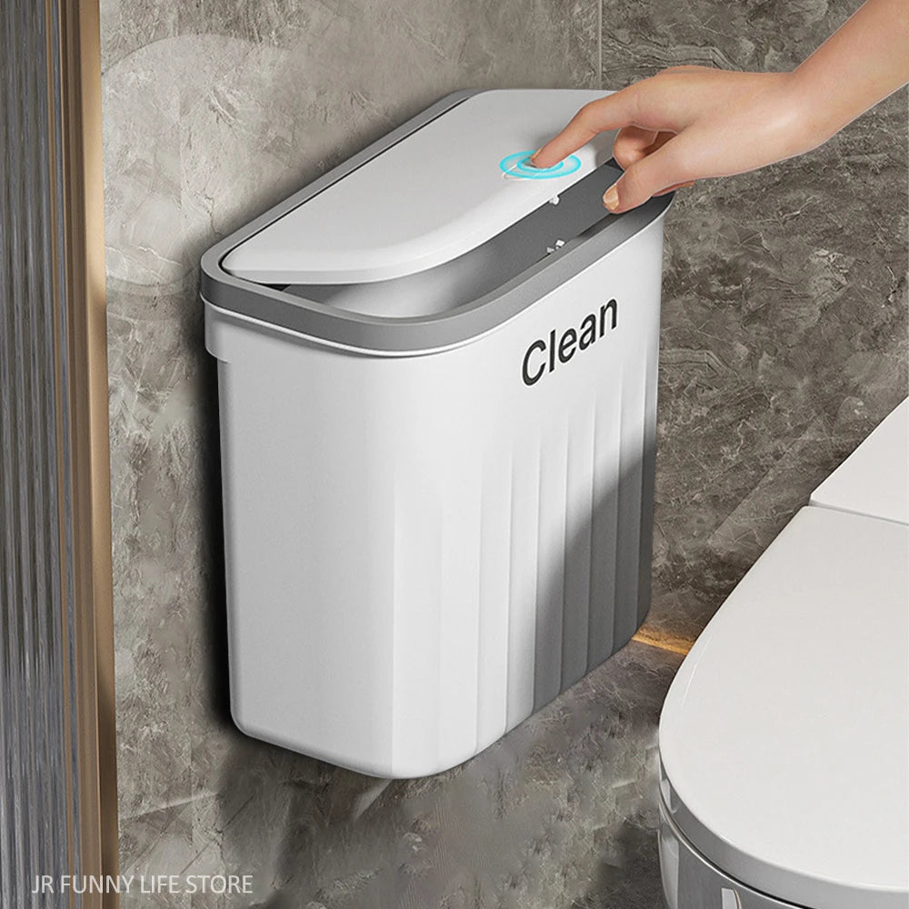 Trash Can With Lid, Hanging Wastebasket, and 12/16L Press Type Wall Mounted Trash Can for Bathroom Toilet Garbage Bucket, and Kitchen Recycling Bin