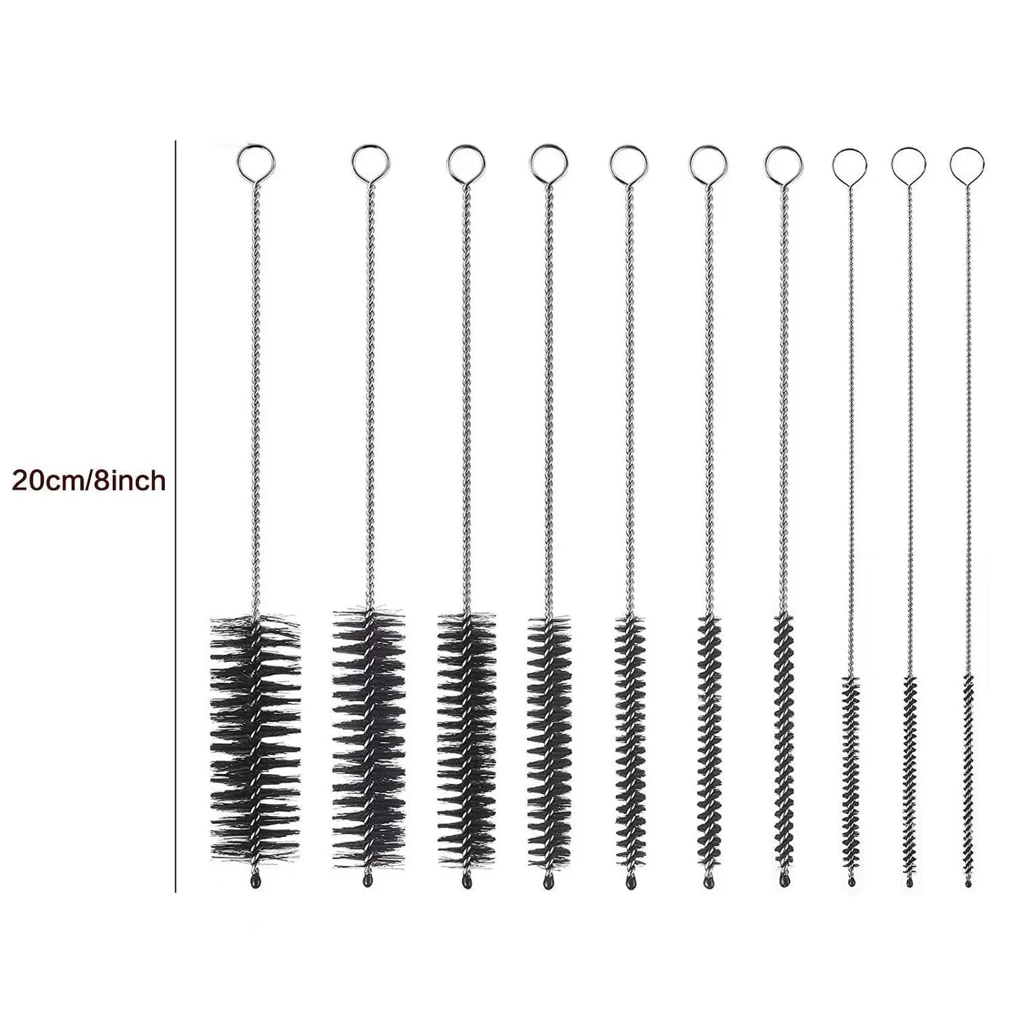 10 pieces per set Multipurpose Portable Glass Washing Tube Cleaning Brush Set Made of Stainless Steel for the Home