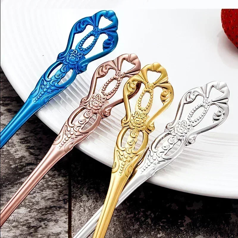 Royal European Spoon Fork Complete Set of Golden Stainless Steel Cutlery, Retro Style, Dishwasher Safe, Stylish Cutlery