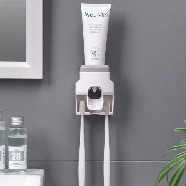 Magnetic Toothbrush Holder Storage Rack Automatic Toothpaste Dispenser Wall-Mounted Waterproof Bathroom Storage Accessories Set