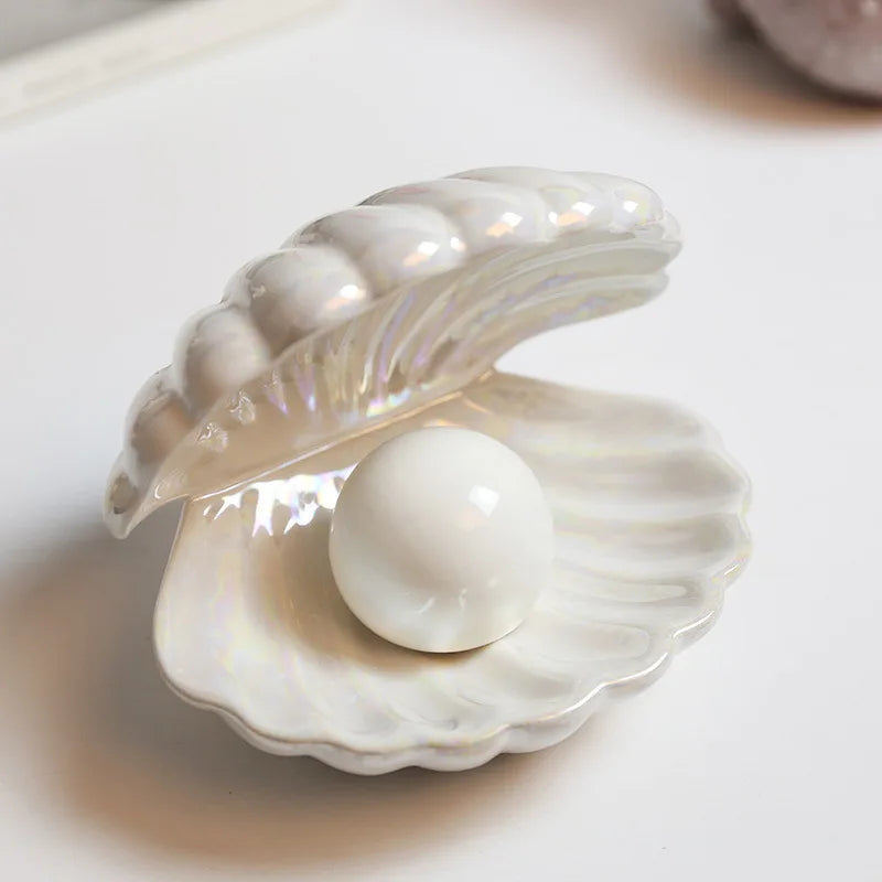 LED Room Decor Night Light – European Shell-Style Lamp with Ceramic Pearl, Perfect for Kids' Bedrooms, Bedside Tables, and Jewelry Storage. A charming and modern touch for your space!