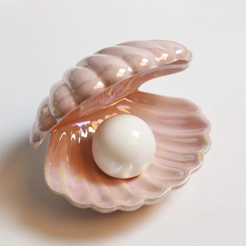 LED Room Decor Night Light – European Shell-Style Lamp with Ceramic Pearl, Perfect for Kids' Bedrooms, Bedside Tables, and Jewelry Storage. A charming and modern touch for your space!