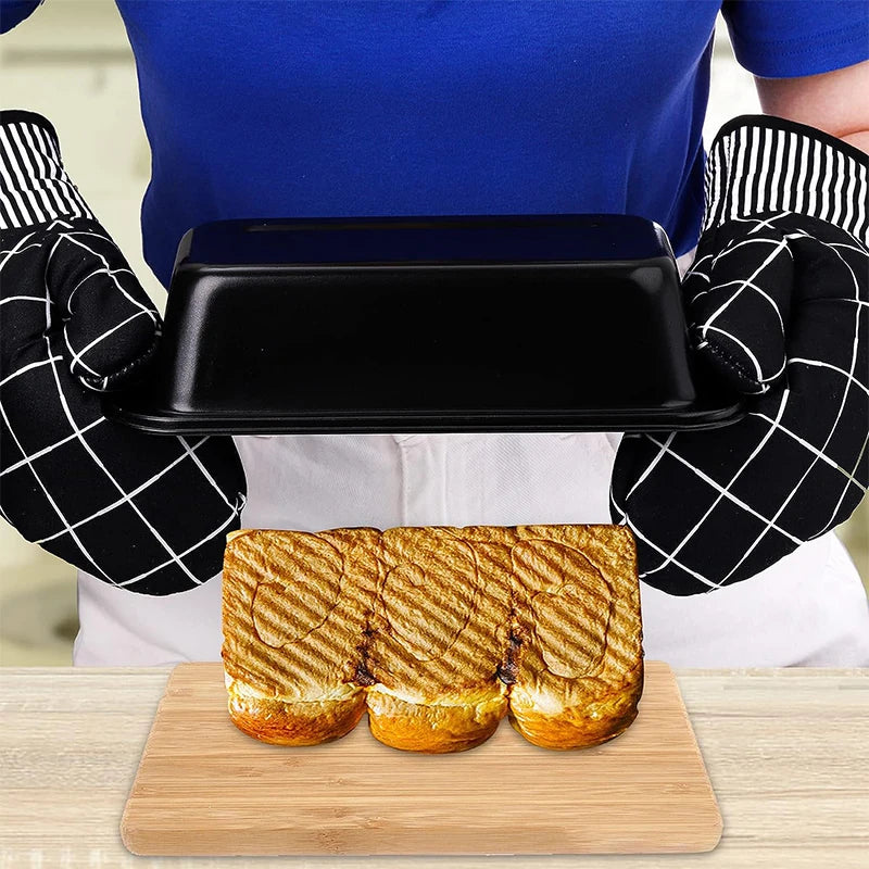 Toast bread pan made of carbon steel for bread loaves, tin kitchen rectangle baking sheet.