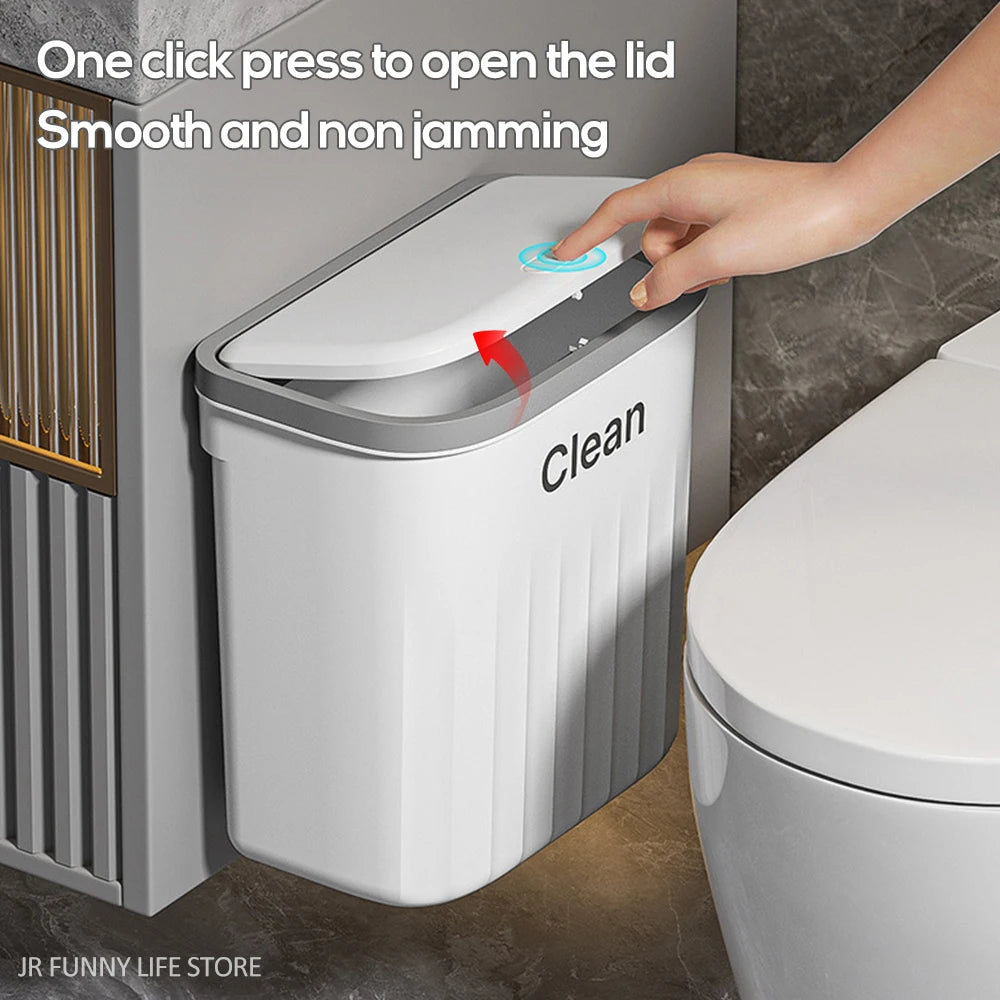 Trash Can With Lid, Hanging Wastebasket, and 12/16L Press Type Wall Mounted Trash Can for Bathroom Toilet Garbage Bucket, and Kitchen Recycling Bin