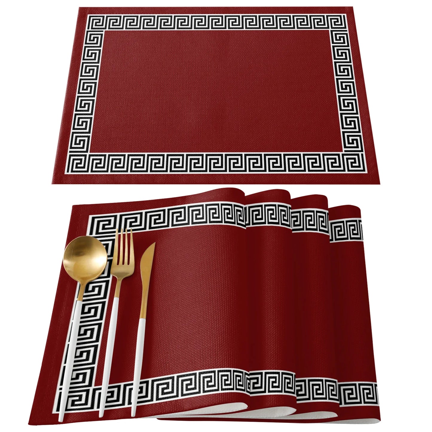 Solid Color Simple Chinese Pattern Kitchen Dining Table Decor 4/6pcs Placemat Heat Resistant Linen Tableware Pads Table Mats