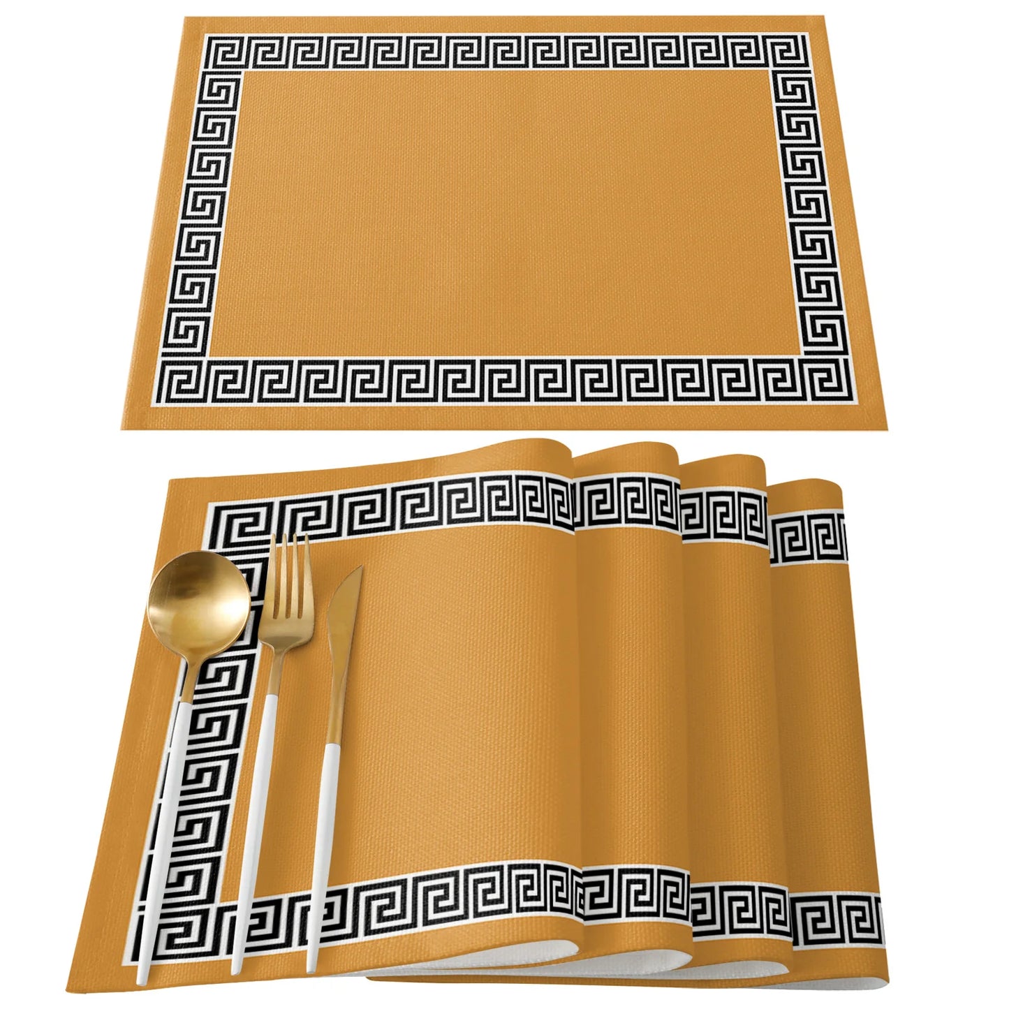 Solid Color Simple Chinese Pattern Kitchen Dining Table Decor 4/6pcs Placemat Heat Resistant Linen Tableware Pads Table Mats