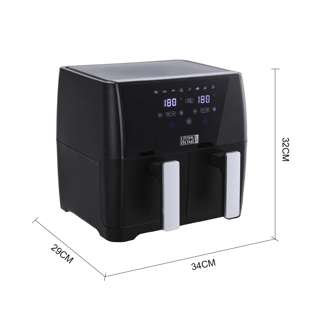 Dual Basket Air Fryer 8L – 1700W, Touch Screen, 80°C-200°C Adjustable Temperature, 30-Min Timer & Auto Shut-Off