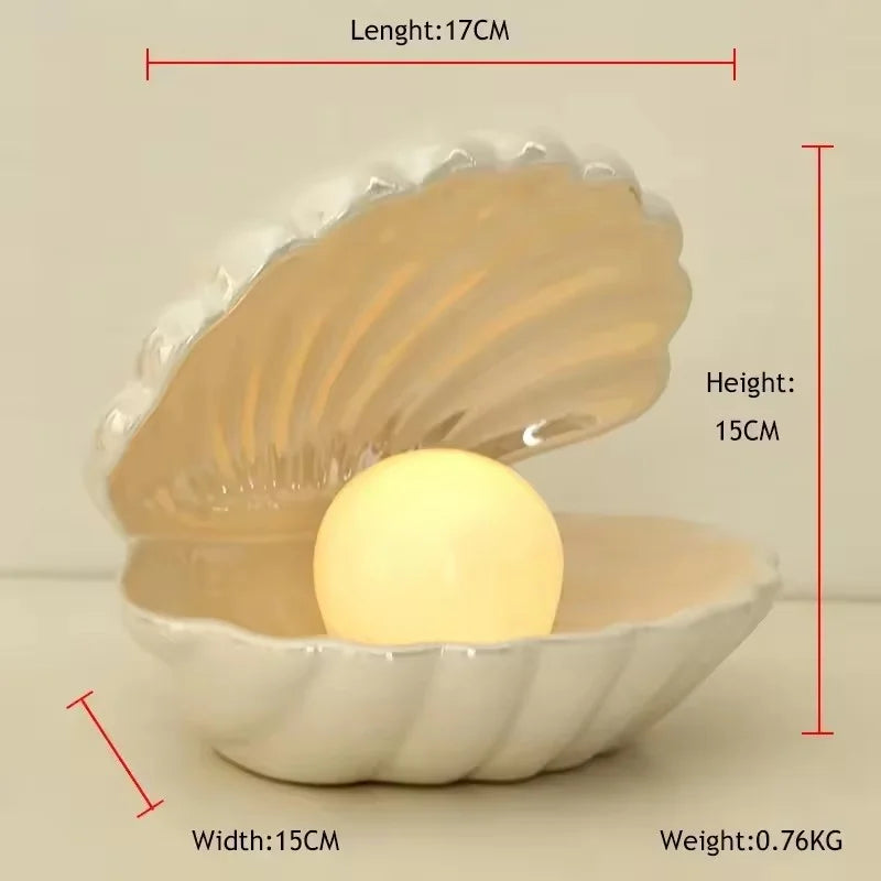 LED Room Decor Night Light – European Shell-Style Lamp with Ceramic Pearl, Perfect for Kids' Bedrooms, Bedside Tables, and Jewelry Storage. A charming and modern touch for your space!