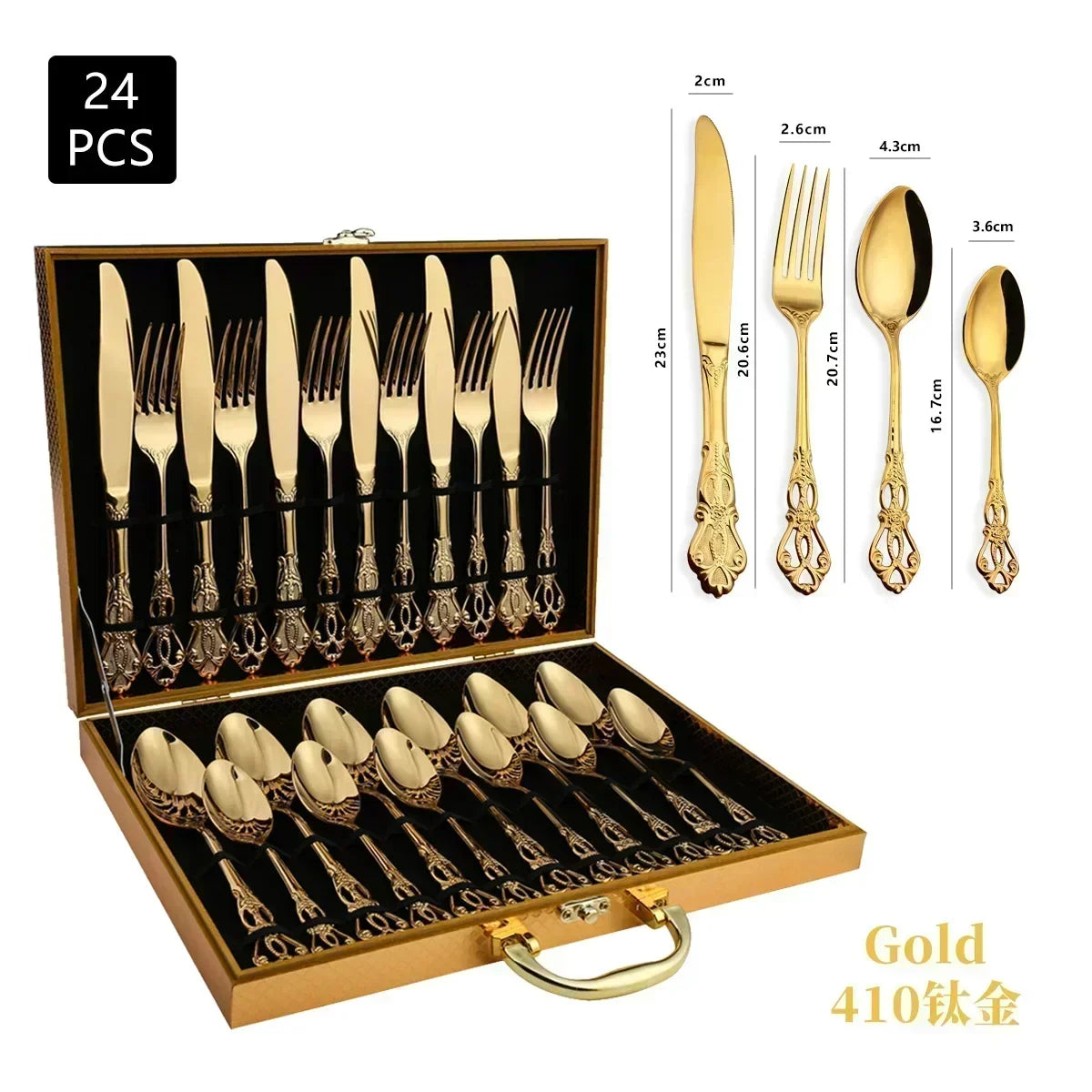 Royal European Spoon Fork Complete Set of Golden Stainless Steel Cutlery, Retro Style, Dishwasher Safe, Stylish Cutlery