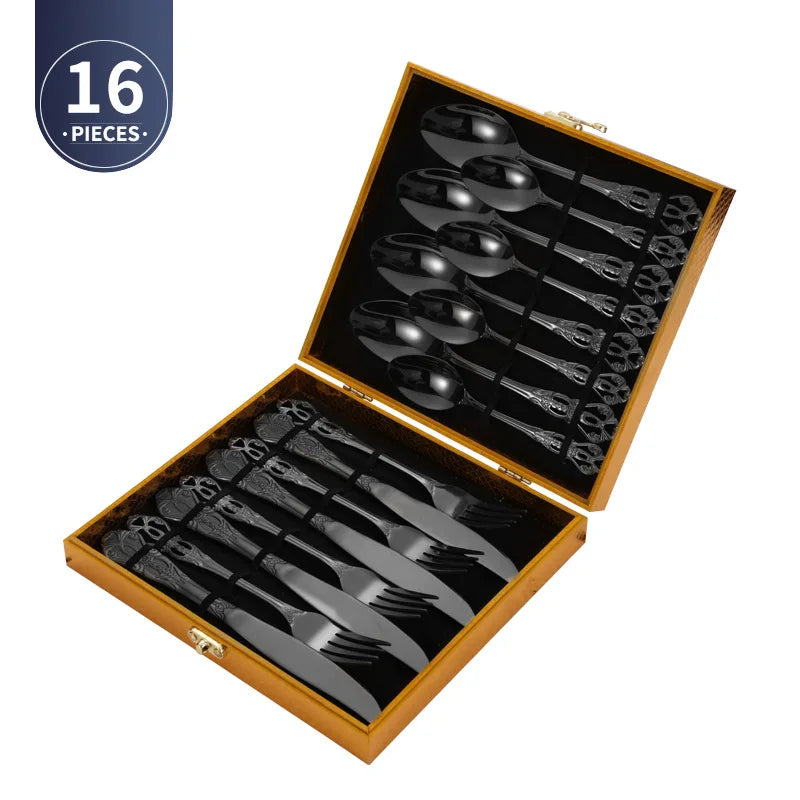 Royal European Spoon Fork Complete Set of Golden Stainless Steel Cutlery, Retro Style, Dishwasher Safe, Stylish Cutlery