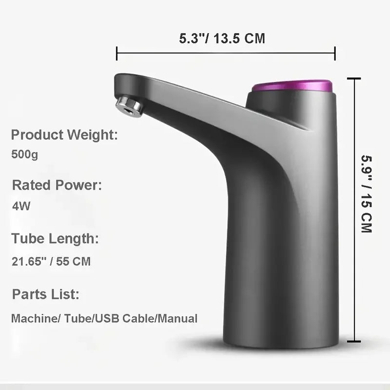 Portable Water Dispenser with USB Charging-Automatic Electric Pump Suitable for Home, Office, and Outdoor Use, 5-gallon