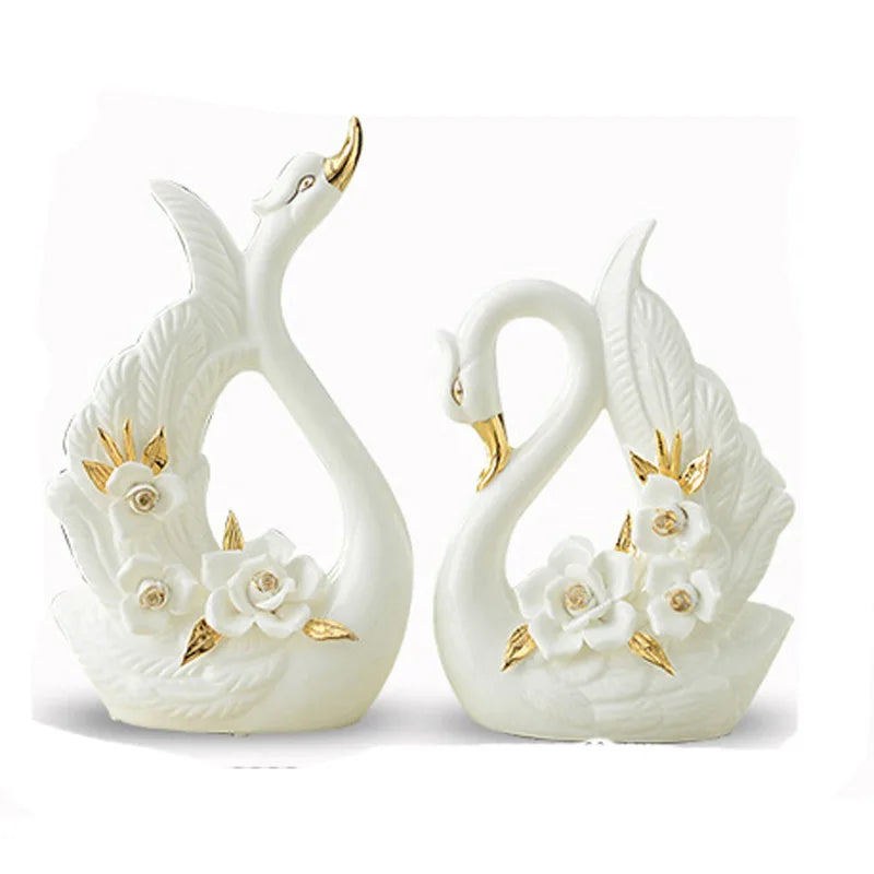 Home Decoration Ceramic Pair White Swan Lovers