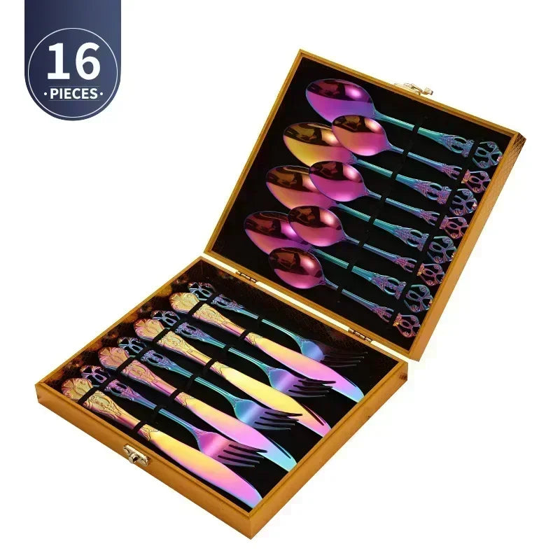 Royal European Spoon Fork Complete Set of Golden Stainless Steel Cutlery, Retro Style, Dishwasher Safe, Stylish Cutlery
