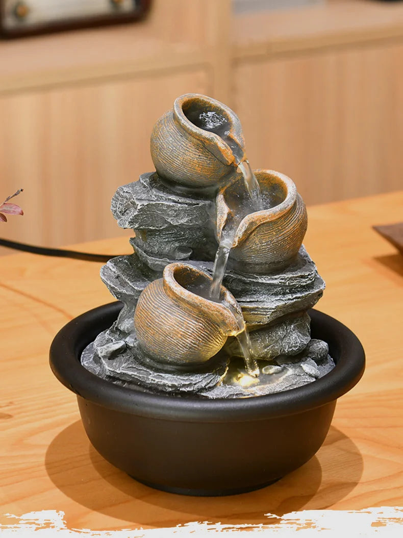 Stylish Miniature Waterfall Fountain with LED Light – Handcrafted Resin Zen Water Feature for Desk or Home, Ideal as a Decorative Gift