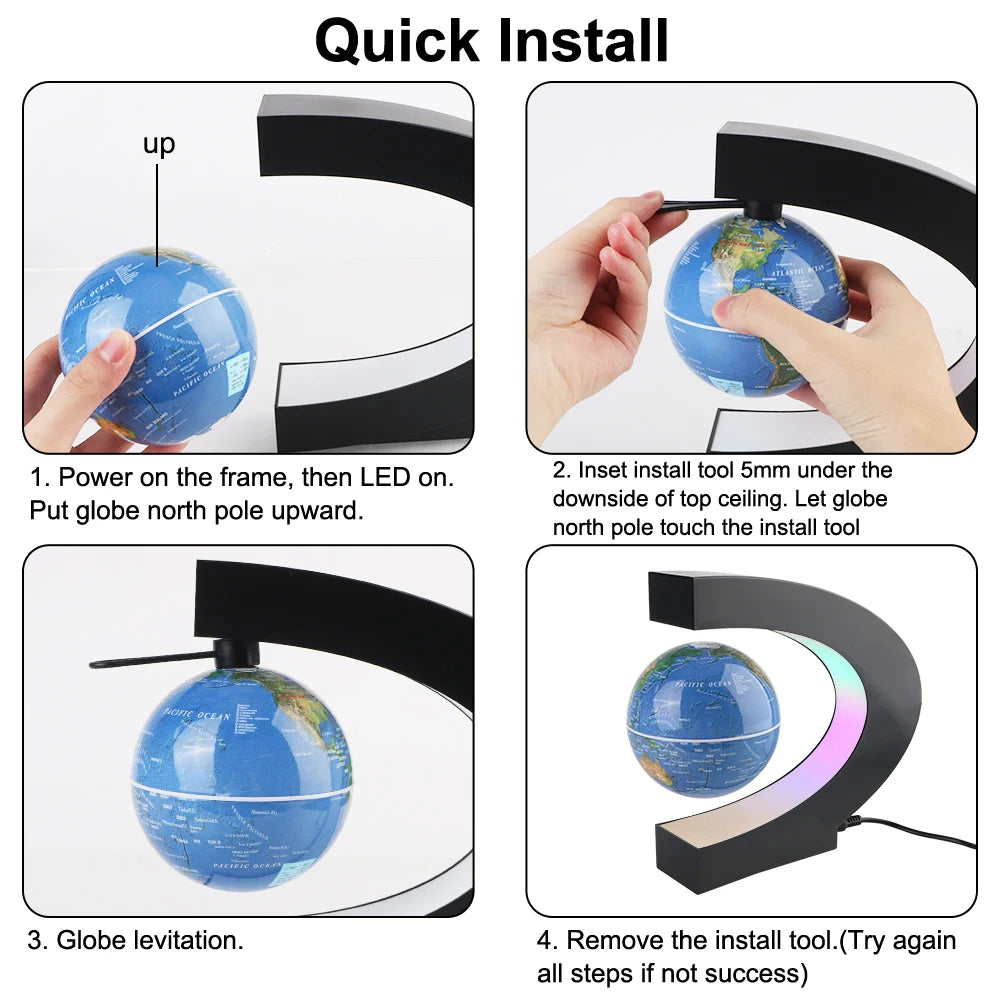 LED Floating Globe with World Map – Magnetic Levitation Antigravity Lamp, Unique Electronic Light for Home Decor and Birthday Gifts