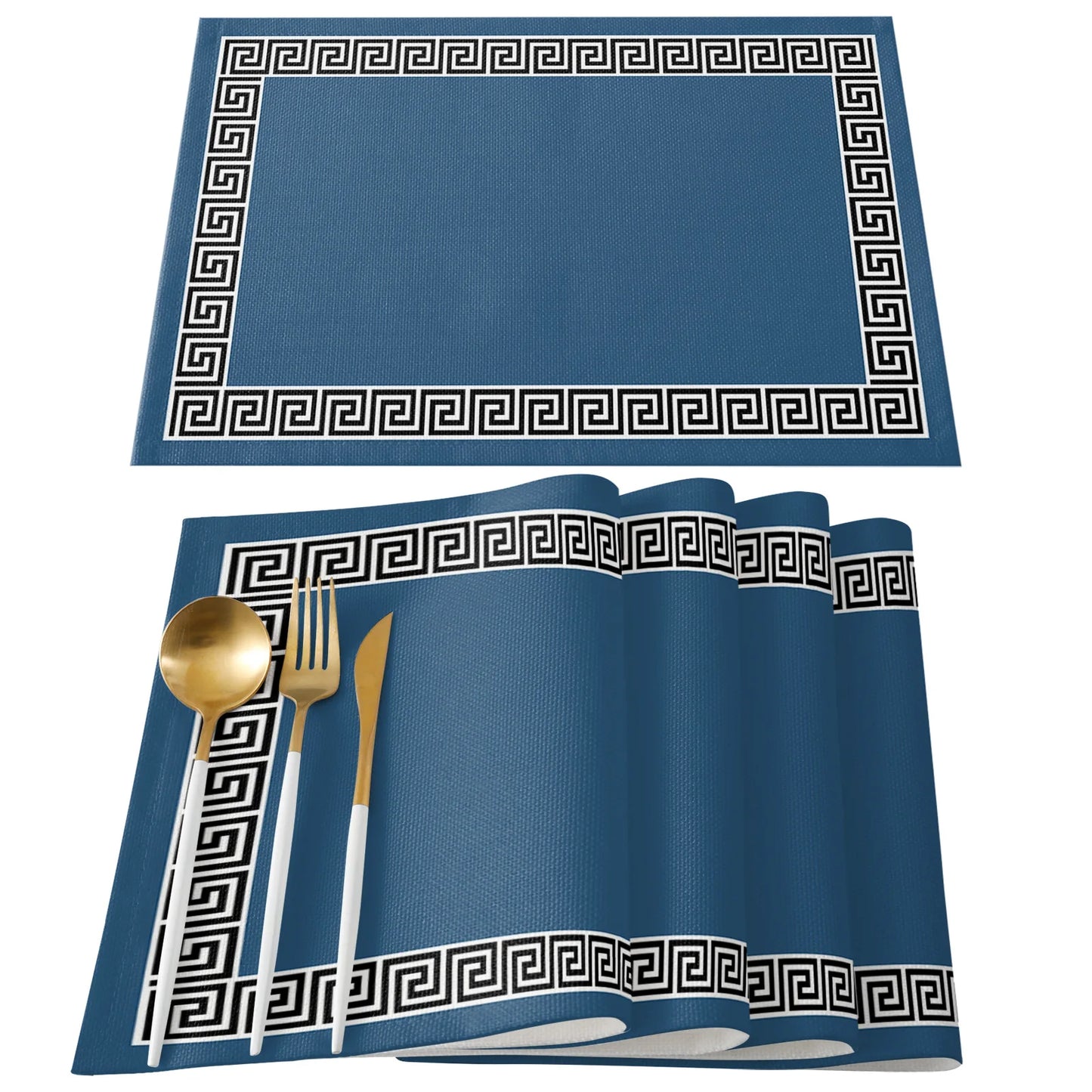 Solid Color Simple Chinese Pattern Kitchen Dining Table Decor 4/6pcs Placemat Heat Resistant Linen Tableware Pads Table Mats