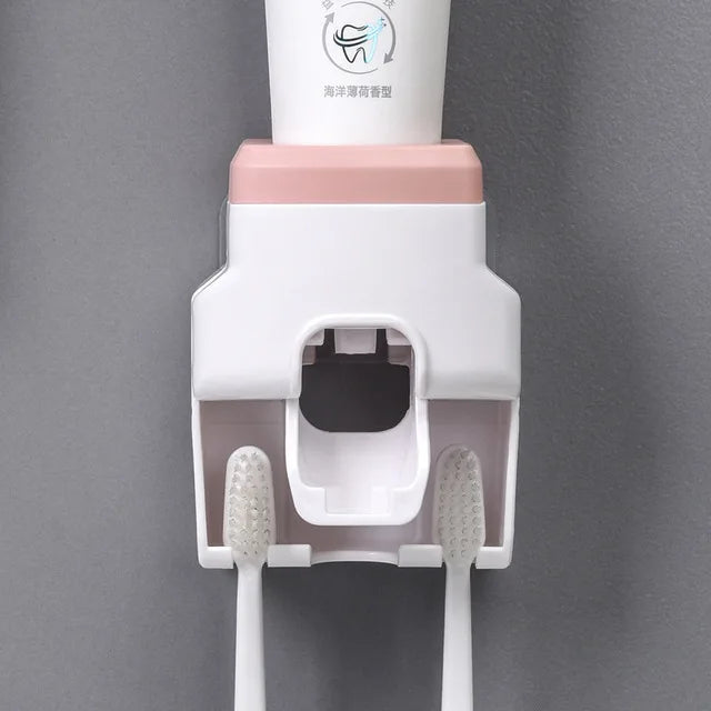 Magnetic Toothbrush Holder Storage Rack Automatic Toothpaste Dispenser Wall-Mounted Waterproof Bathroom Storage Accessories Set