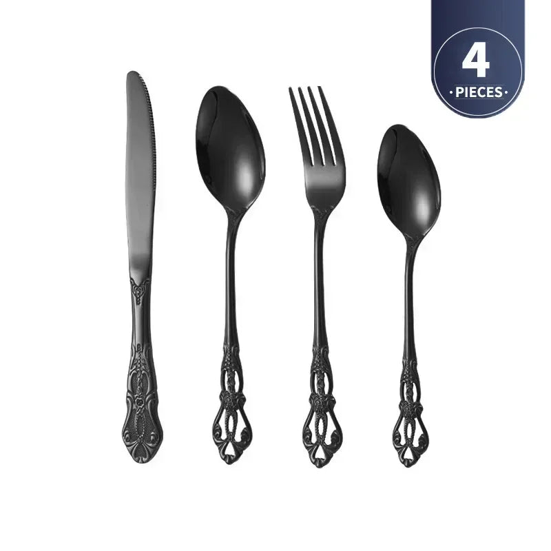Royal European Spoon Fork Complete Set of Golden Stainless Steel Cutlery, Retro Style, Dishwasher Safe, Stylish Cutlery