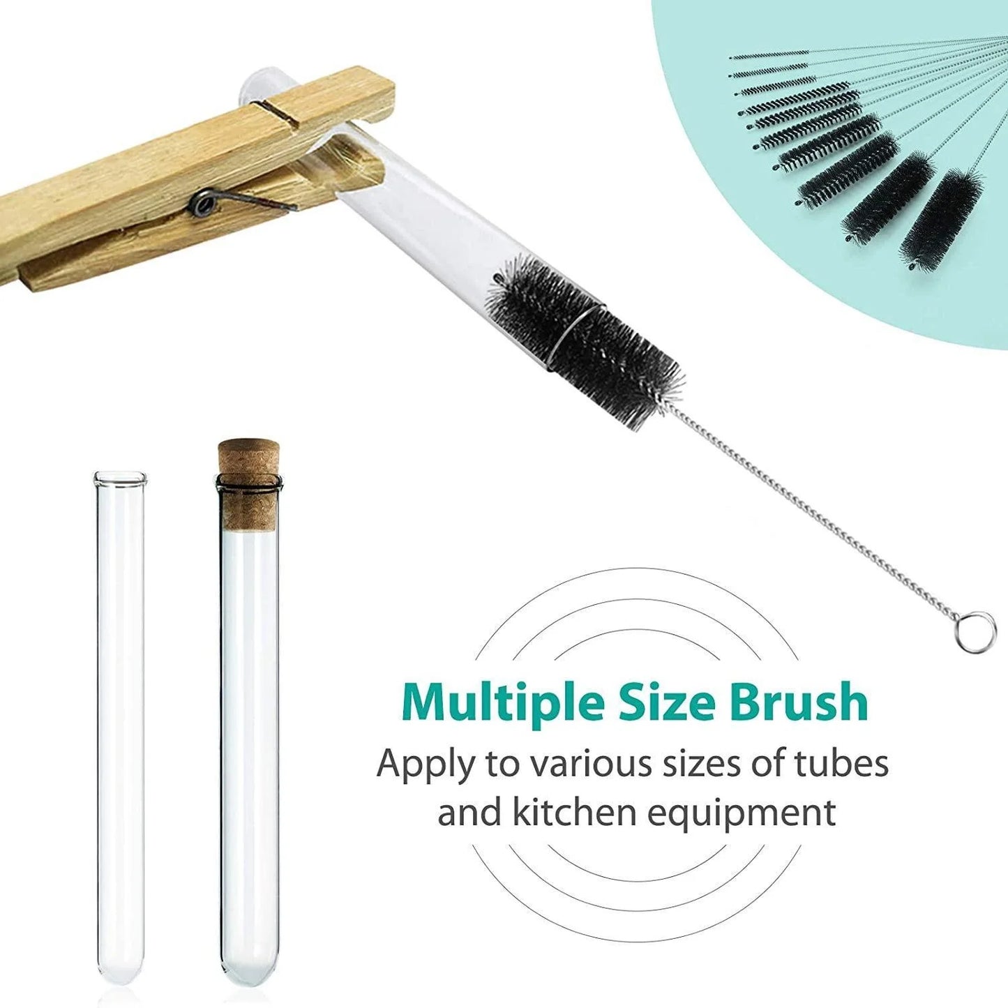 10 pieces per set Multipurpose Portable Glass Washing Tube Cleaning Brush Set Made of Stainless Steel for the Home
