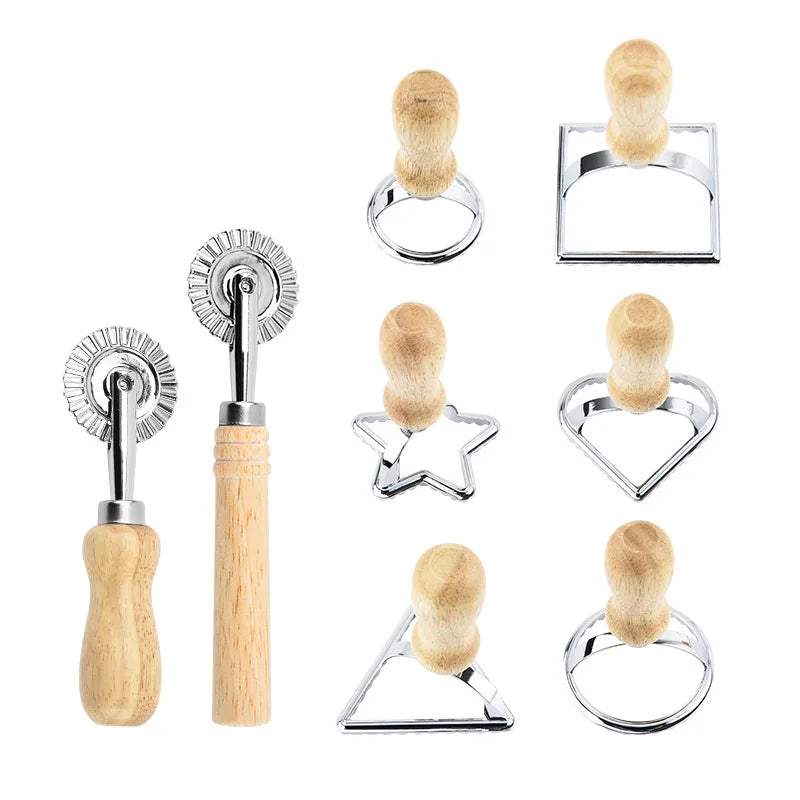 Ravioli Maker Mold Tool, Pasta Press, Stainless Steel Cookies Cutter Set, Ravioli Stamp Set, and Pastry Wheel Set are all part of the Kitchen Attachment Kit.