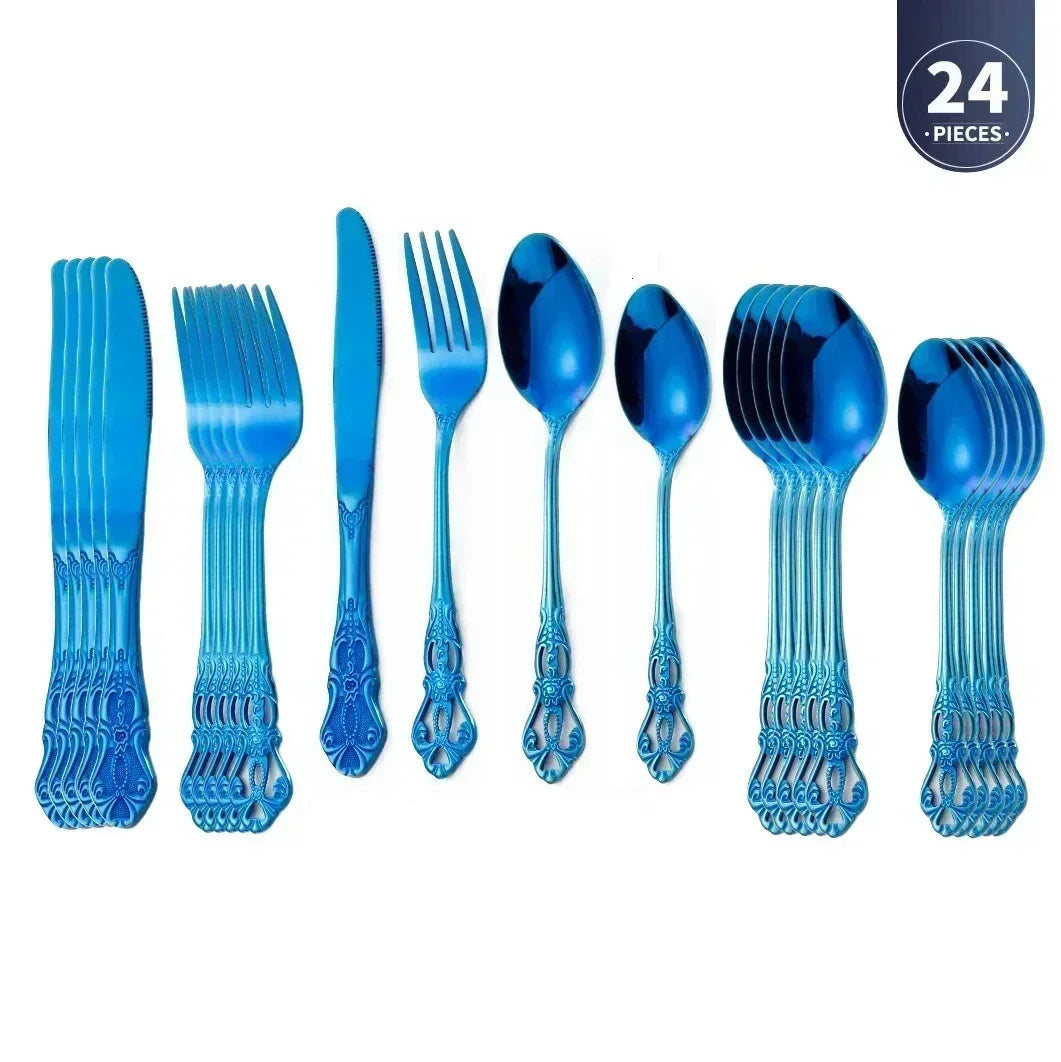 Royal European Spoon Fork Complete Set of Golden Stainless Steel Cutlery, Retro Style, Dishwasher Safe, Stylish Cutlery