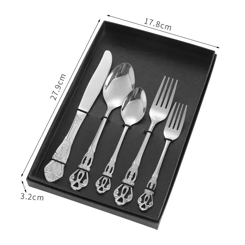 Royal European Spoon Fork Complete Set of Golden Stainless Steel Cutlery, Retro Style, Dishwasher Safe, Stylish Cutlery