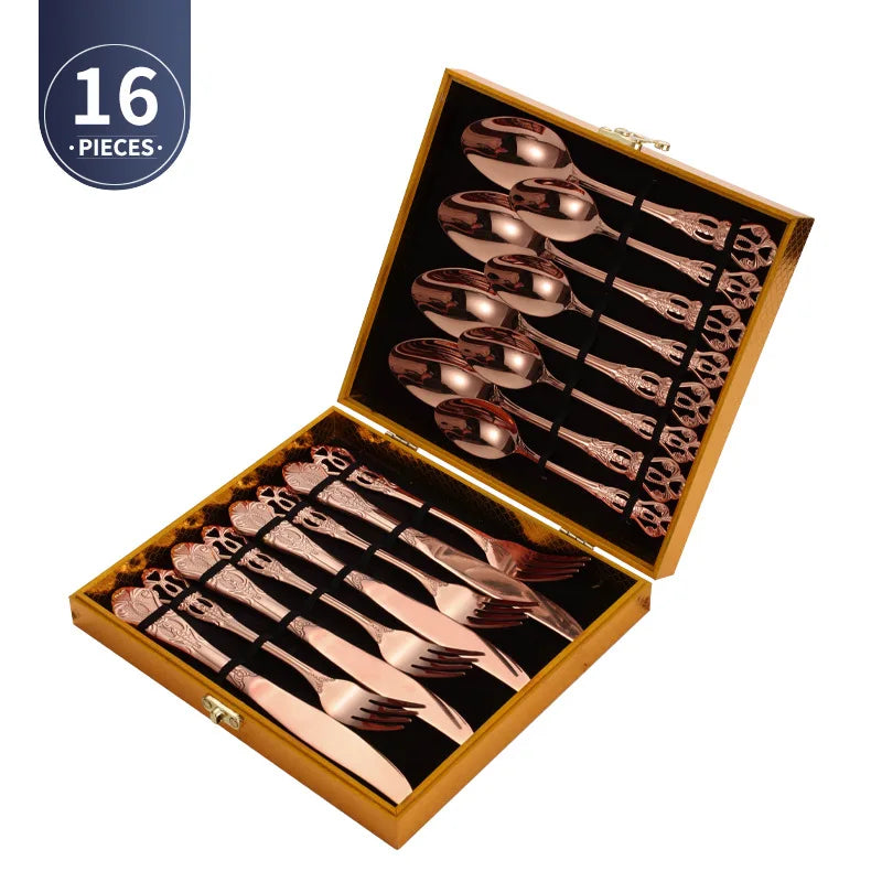 Royal European Spoon Fork Complete Set of Golden Stainless Steel Cutlery, Retro Style, Dishwasher Safe, Stylish Cutlery