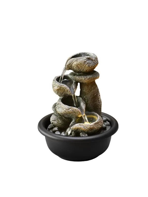Stylish Miniature Waterfall Fountain with LED Light – Handcrafted Resin Zen Water Feature for Desk or Home, Ideal as a Decorative Gift