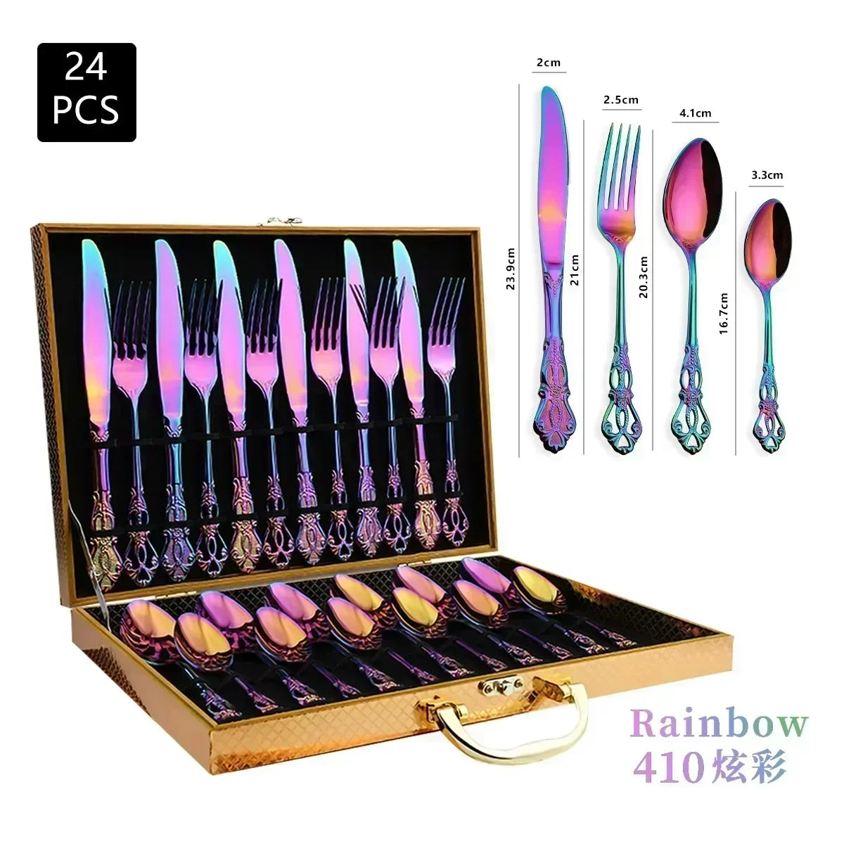 Royal European Spoon Fork Complete Set of Golden Stainless Steel Cutlery, Retro Style, Dishwasher Safe, Stylish Cutlery