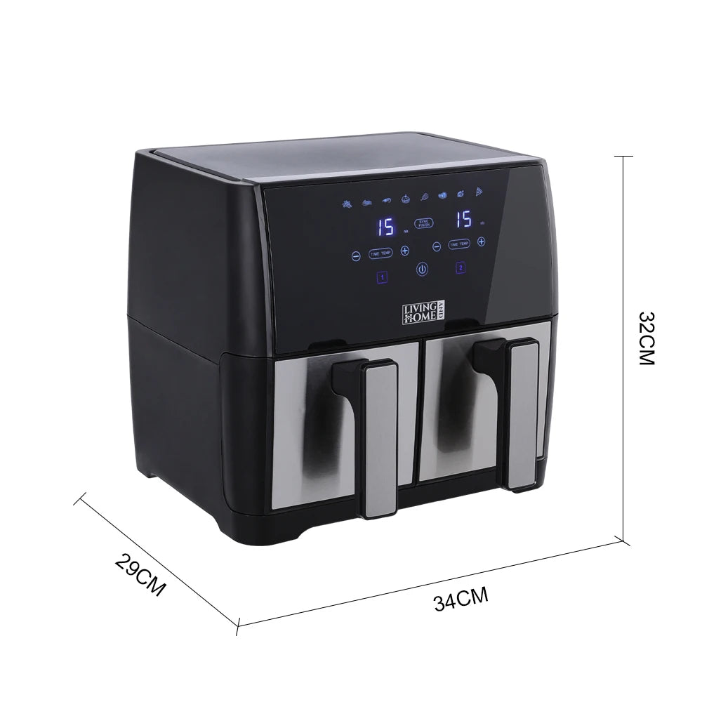 Dual Basket Air Fryer 8L – 1700W, Touch Screen, 80°C-200°C Adjustable Temperature, 30-Min Timer & Auto Shut-Off