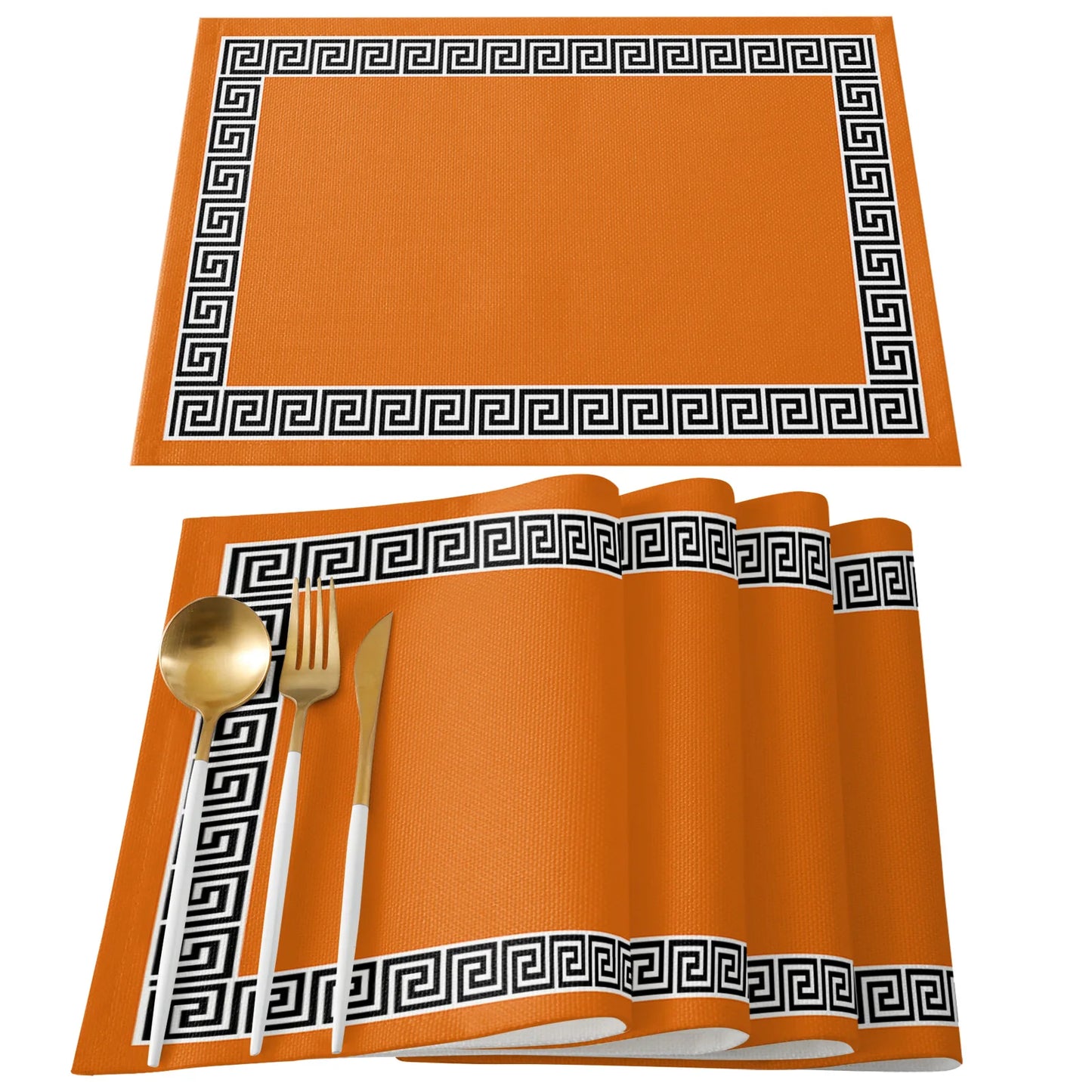 Solid Color Simple Chinese Pattern Kitchen Dining Table Decor 4/6pcs Placemat Heat Resistant Linen Tableware Pads Table Mats