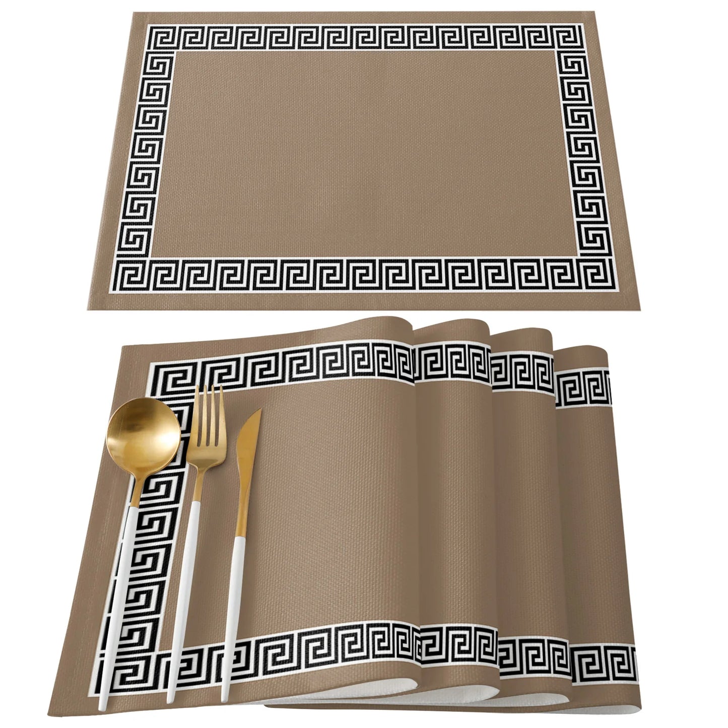 Solid Color Simple Chinese Pattern Kitchen Dining Table Decor 4/6pcs Placemat Heat Resistant Linen Tableware Pads Table Mats