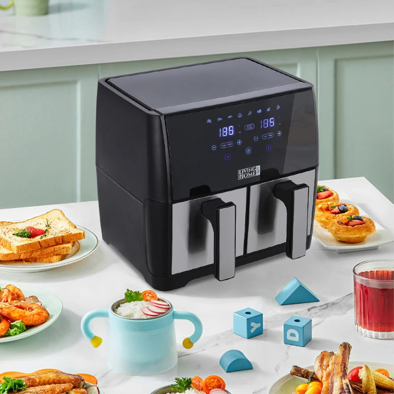 Dual Basket Air Fryer 8L – 1700W, Touch Screen, 80°C-200°C Adjustable Temperature, 30-Min Timer & Auto Shut-Off
