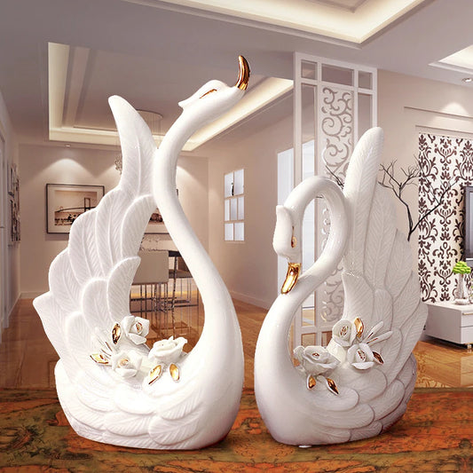 Home Decoration Ceramic Pair White Swan Lovers