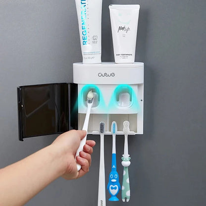 Magnetic Toothbrush Holder Storage Rack Automatic Toothpaste Dispenser Wall-Mounted Waterproof Bathroom Storage Accessories Set