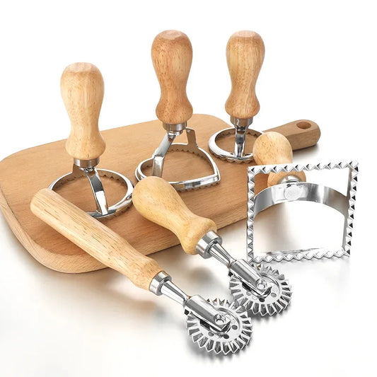 Ravioli Maker Mold Tool, Pasta Press, Stainless Steel Cookies Cutter Set, Ravioli Stamp Set, and Pastry Wheel Set are all part of the Kitchen Attachment Kit.