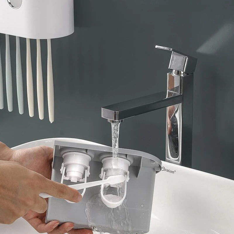 Magnetic Toothbrush Holder Storage Rack Automatic Toothpaste Dispenser Wall-Mounted Waterproof Bathroom Storage Accessories Set
