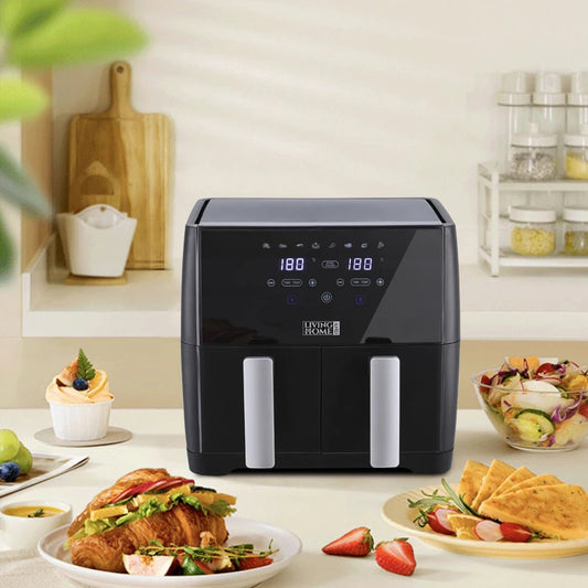 Dual Basket Air Fryer 8L – 1700W, Touch Screen, 80°C-200°C Adjustable Temperature, 30-Min Timer & Auto Shut-Off