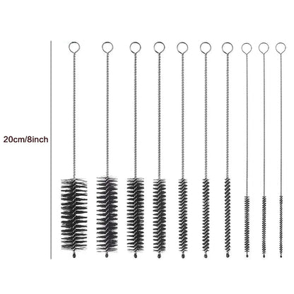 10 pieces per set Multipurpose Portable Glass Washing Tube Cleaning Brush Set Made of Stainless Steel for the Home