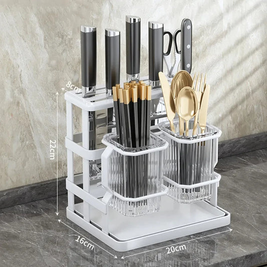 Kitchen Countertop Cutlery Holder Wall Mounted Kitchen Utensil Organizer Rack Knife Holder Spoon Fork Drain Storage Rack