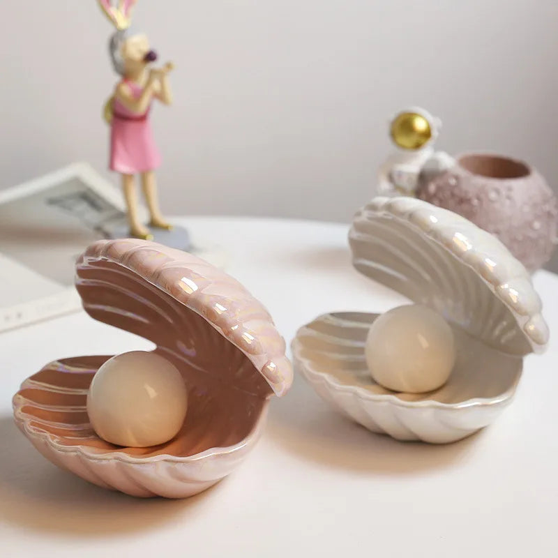 LED Room Decor Night Light – European Shell-Style Lamp with Ceramic Pearl, Perfect for Kids' Bedrooms, Bedside Tables, and Jewelry Storage. A charming and modern touch for your space!